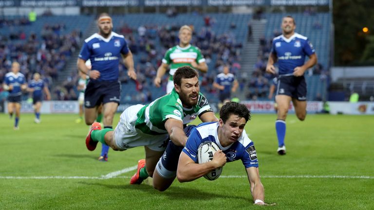 Joey Carbery scores his and Leinster's second try against Treviso