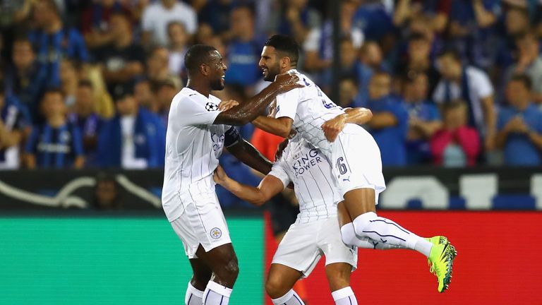 Riyad Mahrez scored twice as Leicester beat Club Brugge on Wednesday