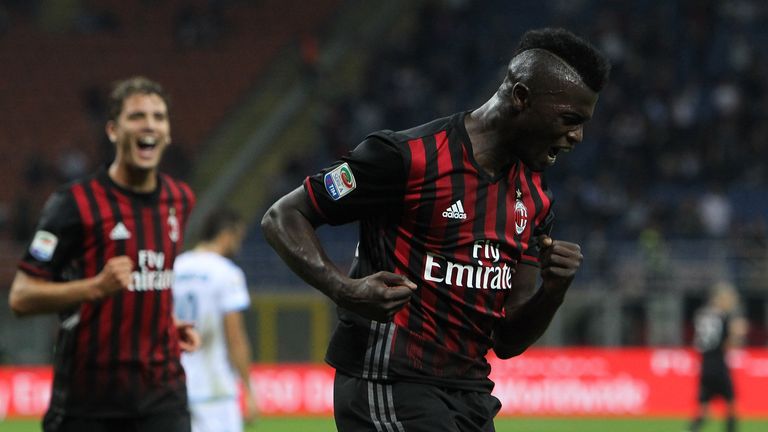 M' Baye Niang of AC Milan celebrates his goal
