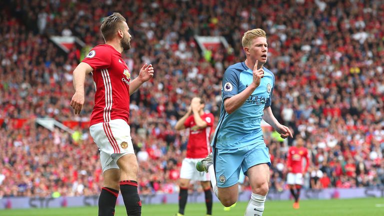 Kevin De Bruyne celebrates scoring the opener on Saturday