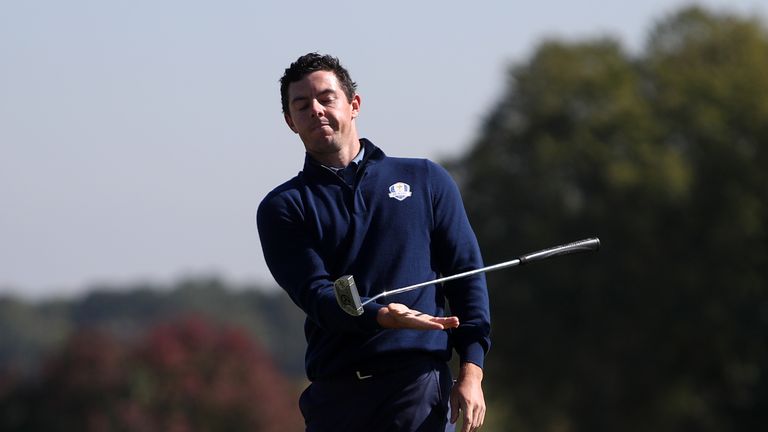 Rory McIlroy and Andy Sullivan were two ahead with four holes to play in the morning foursomes