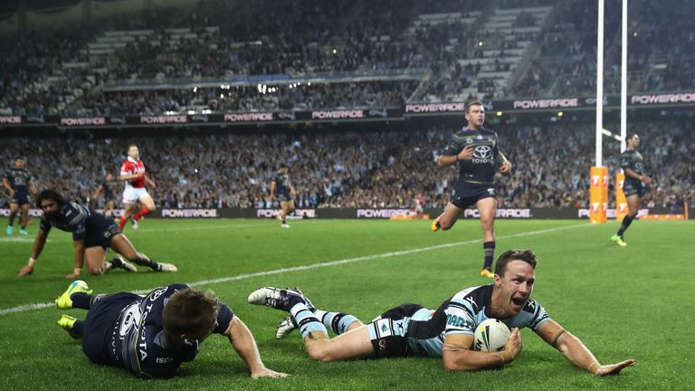 James Maloney scores a for Cronulla