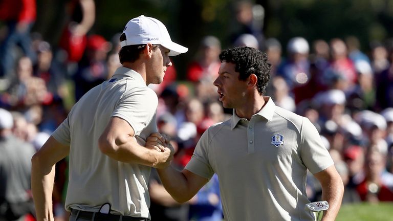 Thomas Pieters and Rory McIlroy claimed their third win of the Ryder Cup