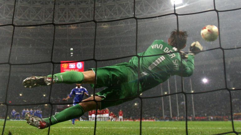 Van der Sar saves from Nicholas Anelka in the 2008 Champions League final