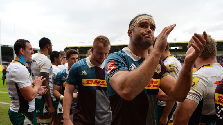 Jamie Roberts applauds the fans at the end of the match