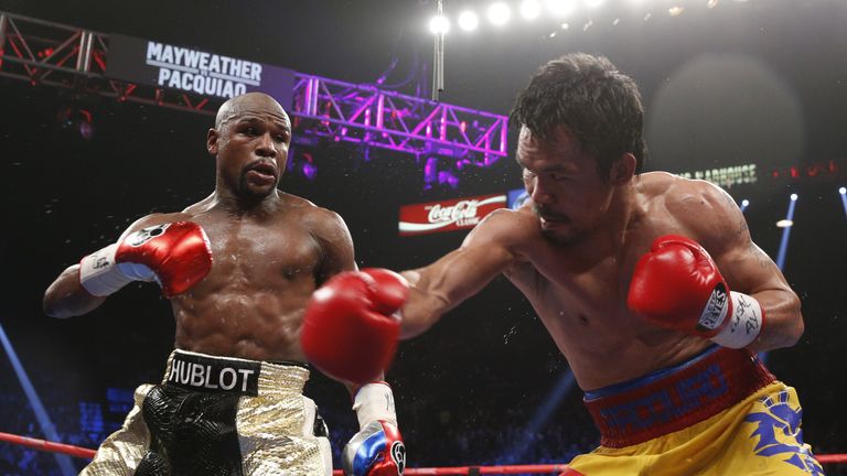 Mayweather exchanges punches with Manny Pacquiao in his penultimate bout nearly two years ago