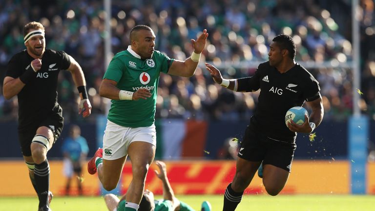 Simon Zebo charges down Waisake Naholo