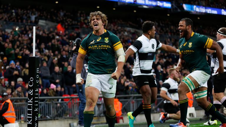 Rohan Janse Van Rensburg scored a late try in South Africa's draw with the Barbarians