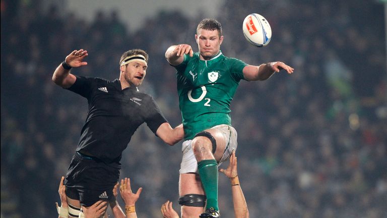 Donnacha Ryan (right) takes lineout ball ahead of Kieran Read during Ireland's 22-19 loss to New Zealand in 2012