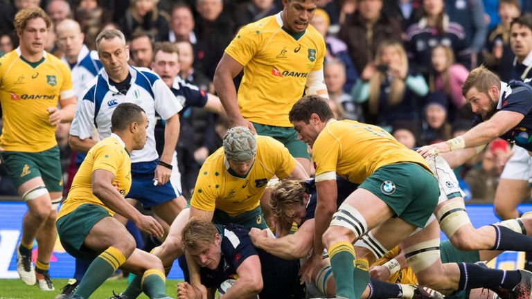 Jonny Gray powers over for Scotland's third try