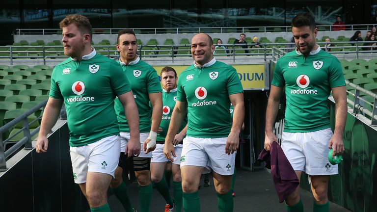 Rory Best (middle) becomes Ireland's fifth centurion when he takes to the pitch on Saturday