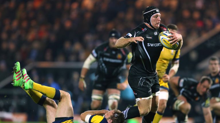 Thomas Waldrom scored one of eight Exeter tries against Worcester