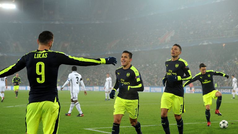 Perez celebrates his second goal of the game against Basel
