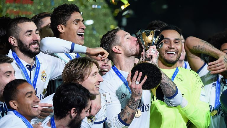 Sergio Ramos led the celebrations in Yokohama