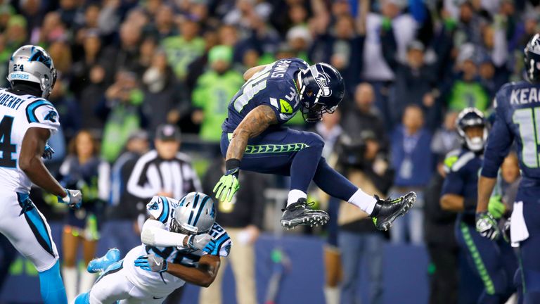 Running back Thomas Rawls had two touchdowns and 106 yards in a starring performance for the Seahawks