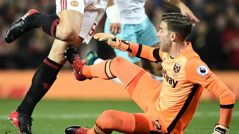 Adrian catches Ibrahimovic as he scores the opener