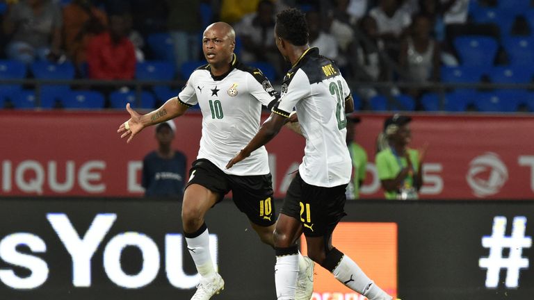 West Ham striker Andre Ayew celebrates Ghana's winner
