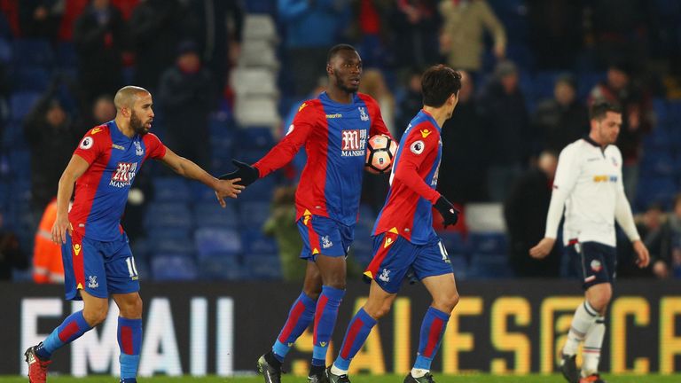 Christian Benteke celebrates after equalising for Crystal Palace against