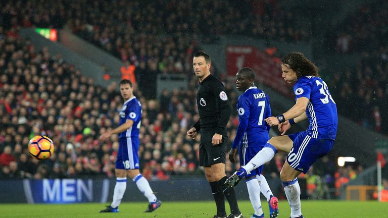 David Luiz scored from a free-kick at Anfield