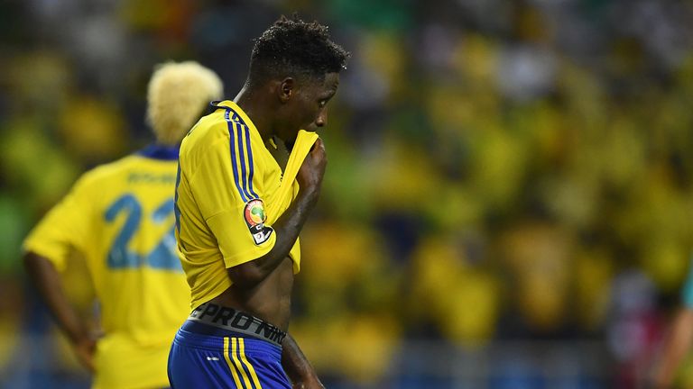 Gabon's Andre Biyogo Poko show his disappointment