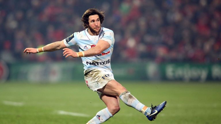 Racing 92's Maxime Machenaud kicks a penalty