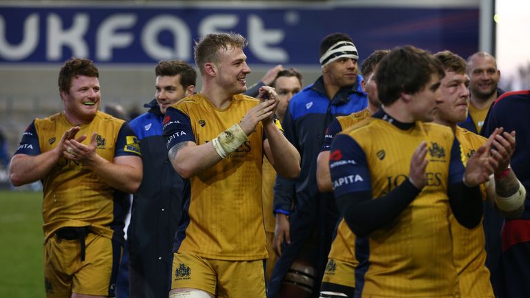 Bristol's players celebrate after the final whistle