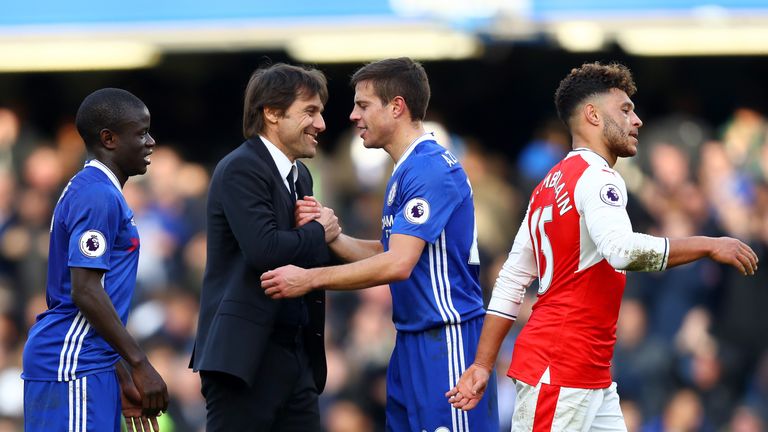 Chelsea celebrate after their win over title challengers Arsenal earlier this season
