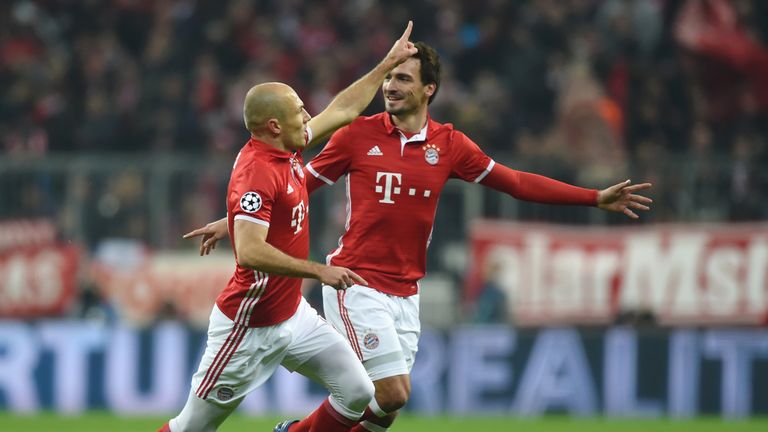 Bayern Munich's Arjen Robben celebrates after opening the scoring