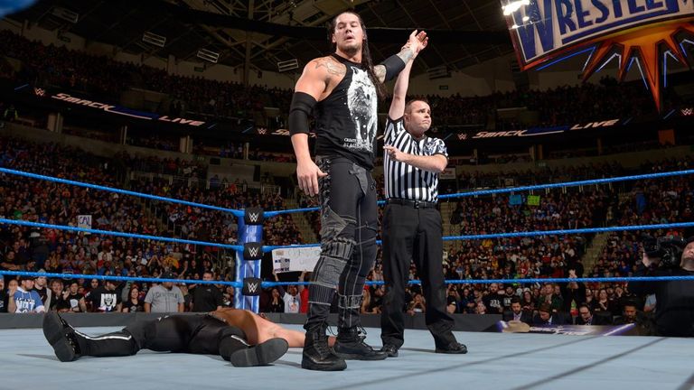 Baron Corbin celebrates his victory on Smackdown
