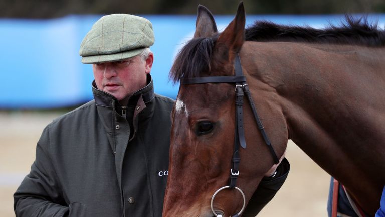 Colin Tizzard with Cue Card at his yard last week