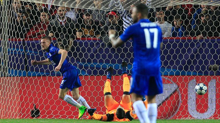 Vardy celebrates after his goal