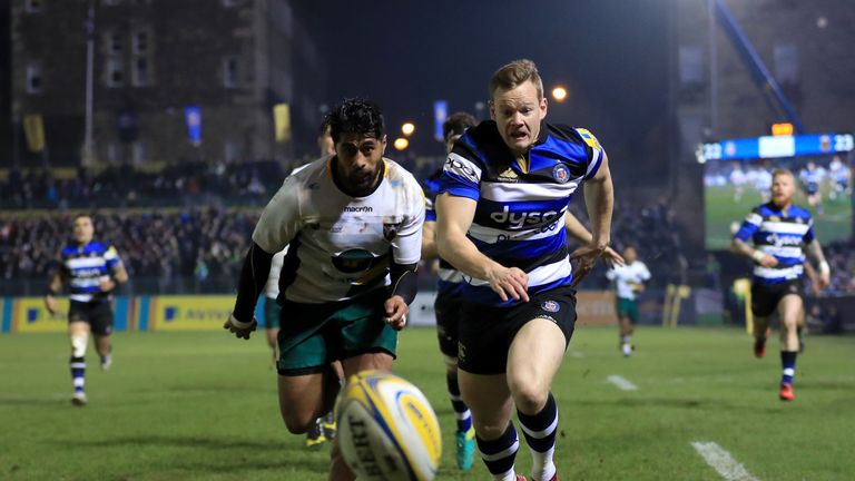 Chris Cook sprints through to score Bath's bonus-point try