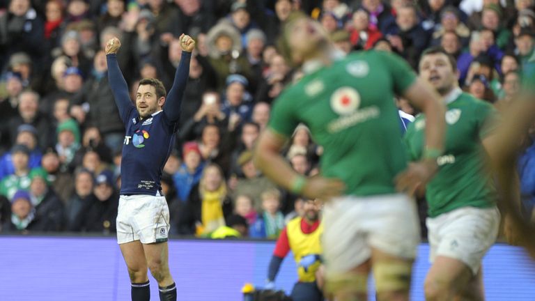 Greig Laidlaw celebrates after slotting a last-minute penalty