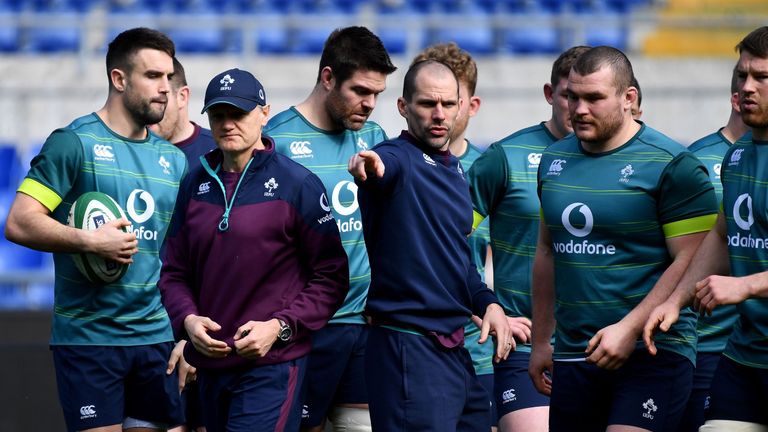 Ireland head coach Joe Schmidt (second from left) watches on during Friday's captain's run in Rome