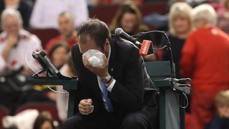 Head referee Arnaud Gabas suffered an eye injury after Shapovalov hit him with a tennis ball