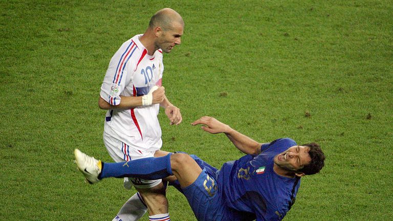 Zidane was sent off for this infamous headbutt on Marco Materazzi during the 2006 World Cup final