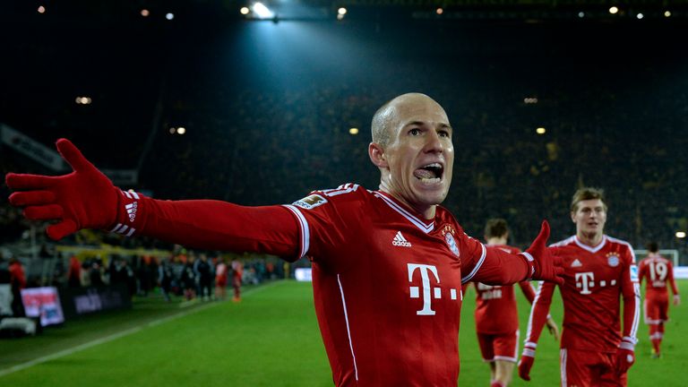 Arjen Robben celebrates scoring against Dortmund in November 2013