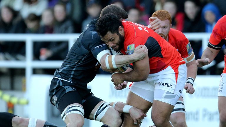 Billy Vunipola takes on the Newcastle defence