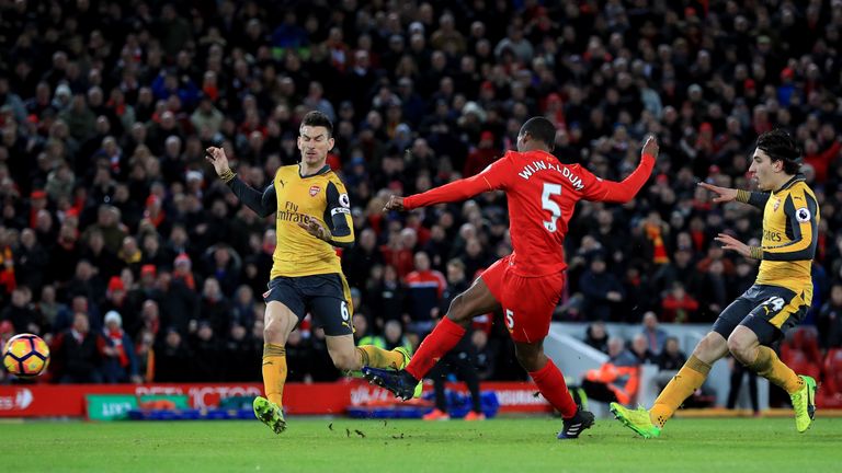 Georginio Wijnaldum scores Liverpool's third goal in injury time