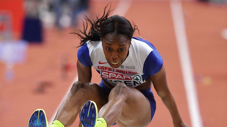 Lorraine Ugen set a new British indoor record of 6.97m to win silver