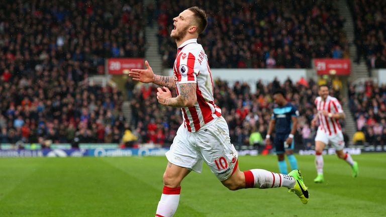 Marko Arnautovic wheels away after taking his Premier League tally to five