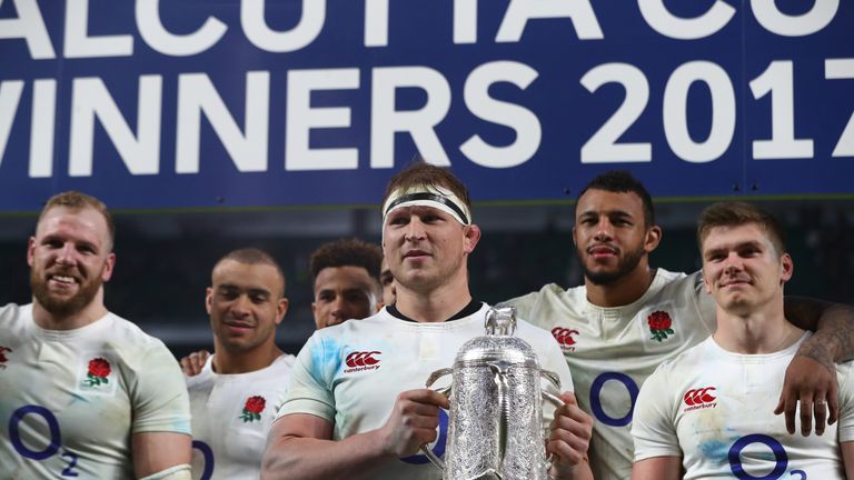 Dylan Hartley celebrates with the Calcutta Cup