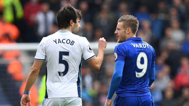 Claudio Yacob and Jamie Vardy had a physical tussle during the first half