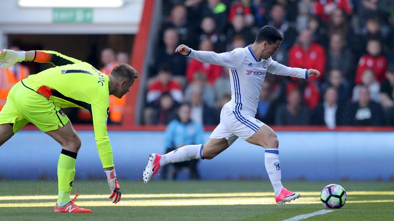 Hazard scores his side's second goal of the game at the Vitality Stadium