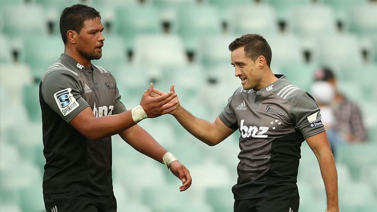 Tim Bateman (right) touched down twice for the Crusaders