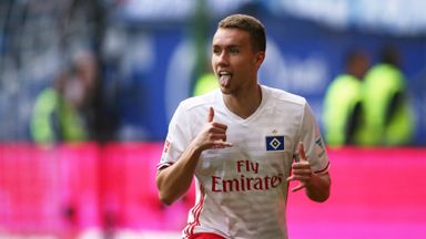 Luca Waldschmidt celebrates his last-gasp winner against Wolfsburg