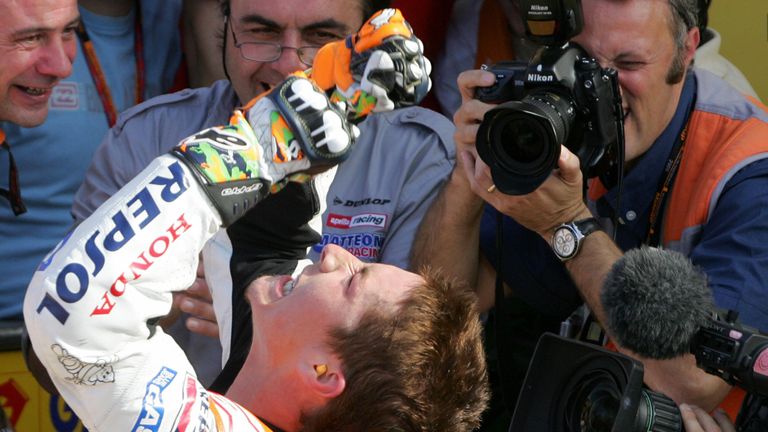 Nicky Hayden celebrates after winning the 2006 Moto GP championship