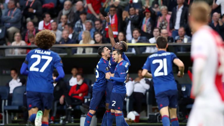 Manchester United's Paul Pogba celebrates scoring his side's first goal