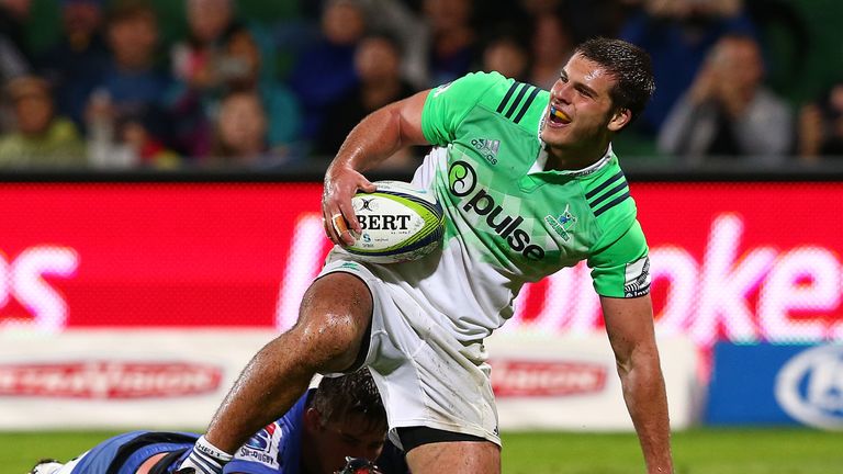 Dillon Hunt celebrates after scoring his second-half try