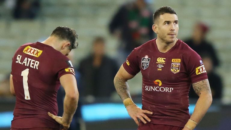 Queensland's Billy Slater and Darius Boyd (right)